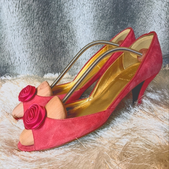J. Crew Shoes - J.Crew Hot Pink Low Cut D'Orsay Peep Toe Suede Heels
